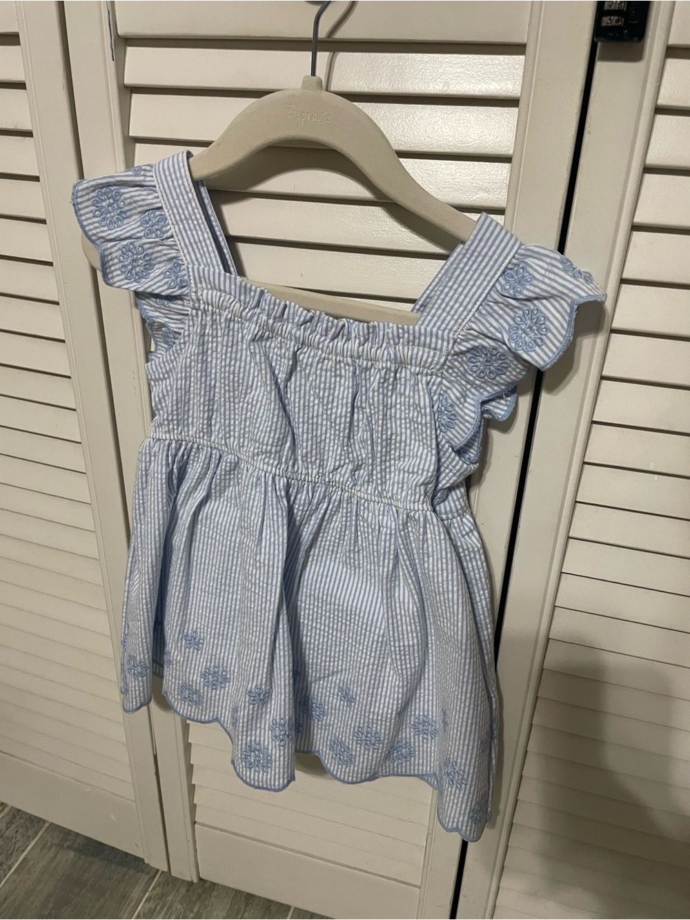 Light Blue Striped Embroidered Ruffle Sundress & Blue Bunny White Dress Lot